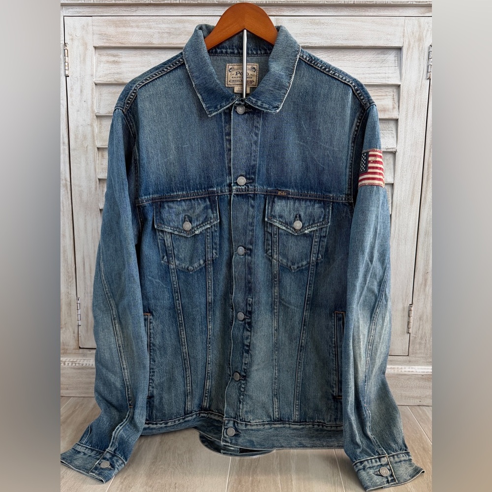 Ralph Lauren Blue Denim Jacket with Flag Patch